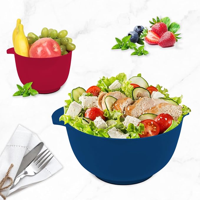 BoxedHome Classic Mixing Bowls Set of 4, BPA Free Plastic, Microwave Safe | 4.5, 3.5, 2.5 and 1.7 Quarts, Non-slip Base Large Non-toxic Nesting Bowl with Pour Spout, Dishwasher Safe, for Prep, Cooking