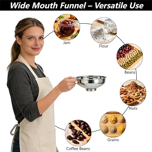 Stainless Steel 2 Pack Funnel Set Long Spout Funnel for Narrow Neck Bottles (Oil, Sauce) Wide Mouth Funnel for Mason Jars, Canning with 200μm Fine Mesh Strainer & Removable Filters (Large Set)