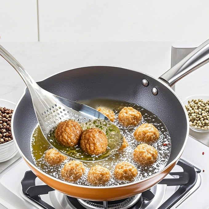 Jiozermi 2 Pcs Stainless Steel Skimmer Slotted Spoon, Pasta Spider Strainer Ladle, Durable 304 Stainless Steel Frying Strainer Spoon for Frying, Cooking, Noodles, Pasta, and Vegetables