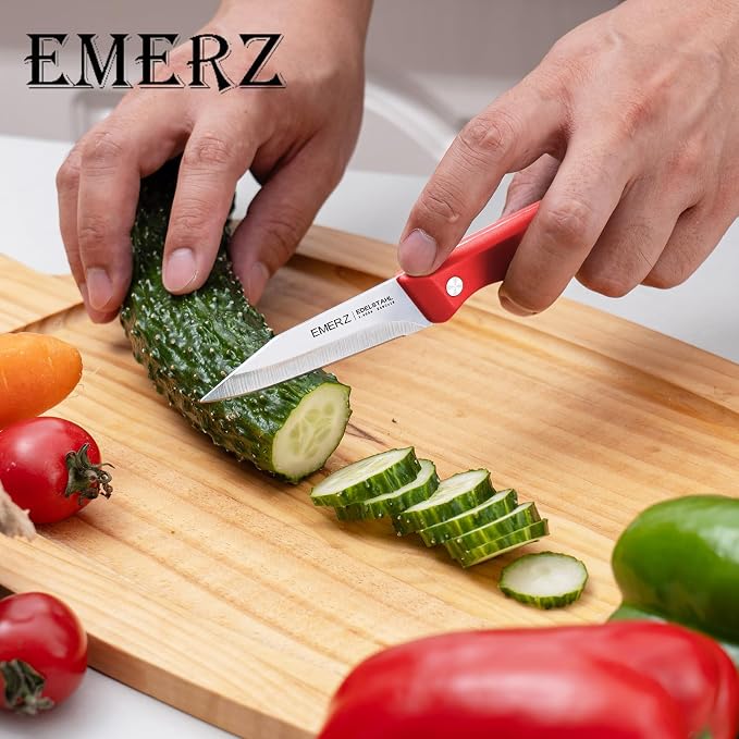 Paring Knife Set of 4, Stainless Steel Paring Knives,3.5inch,Ergonomic PP Triple Rivet Handle,Sharp Small Cutting Knife for Peeling Coring Cutting,Red Pairing Knives for Fruit