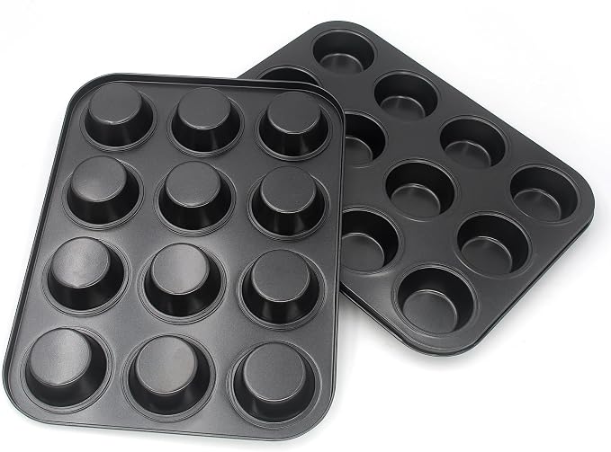 Non-Stick Muffin Pans, 12-Cup Standard Baking Pans Set of 2 with a Scraper for Perfect Muffins & Cupcakes