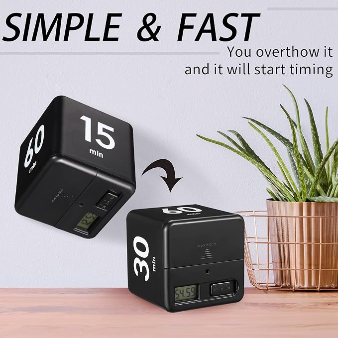 Weewooday 2 Pieces Cube Productivity Timer Flip Gravity Sensor Flip Countdown Countup Workout Timer Management 1 3 5 10 Minutes and 15 20 30 60 Minutes for Back to School Work Kitchen(White, Black)