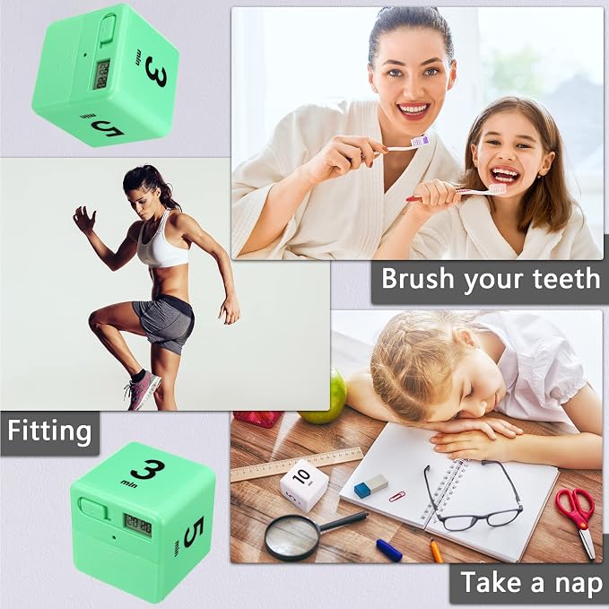 Weewooday 2 Pieces Cube Productivity Timer Flip Gravity Sensor Flip Countdown Countup Workout Timer Management 1 3 5 10 Minutes and 15 20 30 60 Minutes for Back to School Work Kitchen(Green, Blue)