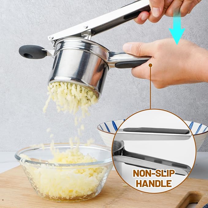 15oz Potato Ricer Heavy Duty Stainless Steel 3 Interchangeable Discs Potato Masher Spaetzle Maker with Silicone Handle Potato Press Kitchen Tool Ricer for Mashed Potatoes for Kitchen