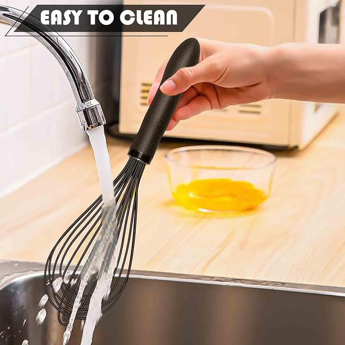 TEEVEA Silicone Whisk 11 Inch, Nonstick Heat Resistant for Cooking Baking | Black, food grade, dishwasher safe, stainless steel core, non-scratch, balloon shape, handheld, kitchen egg & batter mixing