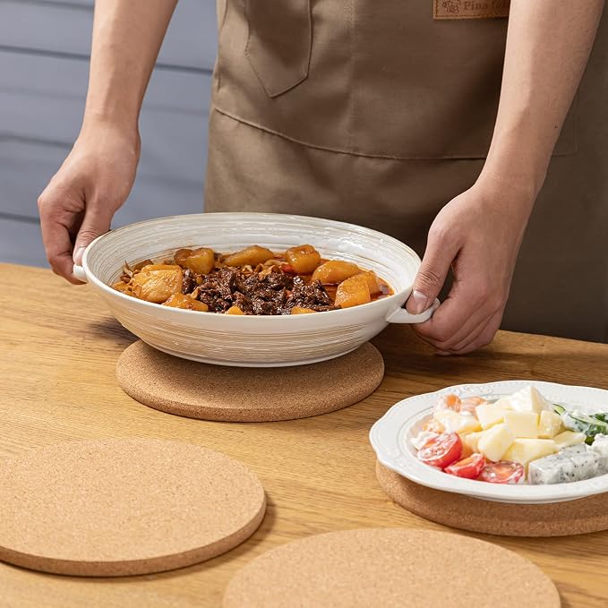 FirstGift Cork Trivet - 12 Pack High Density Cork Trivet Set- 8" Diameter x 0.4" Thick Round - Hot Pads for Table & Countertop