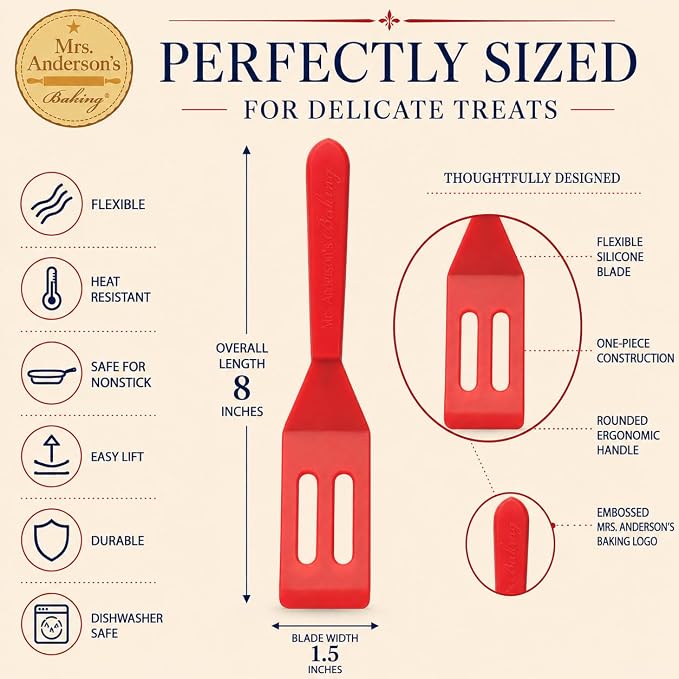 Mrs. Anderson’s Baking Mini Brownie Serving Spatula, 8-Inches x 1.5-Inches, Heat-Resistant Flexible Nonstick Silicone, Red