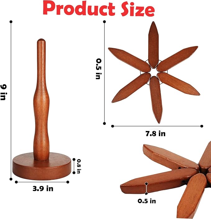 Wooden Cup Coaster Set,Christmas Tree Shape Trivet Set,4 Wooden Trivets and 1 Stand for Hot Pots and Pans Collapsible Coasters Heat Resistant Pads for Kitchen Counter (Sapele)