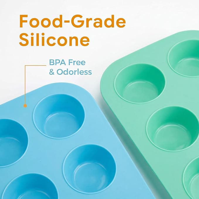 2 Pack Silicone Muffin Pan for Baking, Regular Size Nonstick Cupcake Pan, 6-Cup Silicone Muffin Tin BPA Free Dishwasher Safe, Great for Muffin Cupcake Brownie Egg Tart