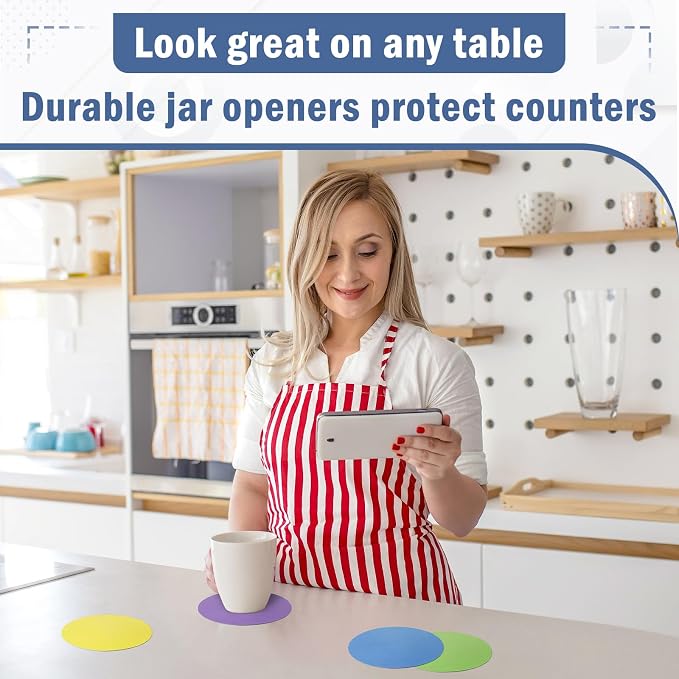 Aixoom Rubber Jar Opener Pads Set of 4, Non-Slip Gripper Pads for Jars | For Seniors & Weak Hands, Heat-Resistant Trivet, Kitchen Coaster & Jar Lid Grip for Jars and Bottles (Circle)