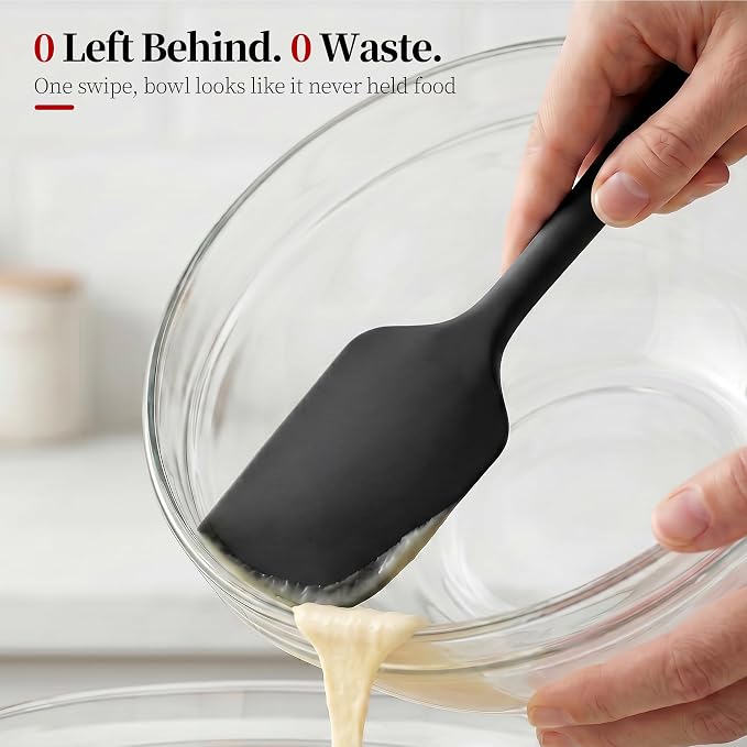 600ºF Heat Resistant Silicone Spatula Spoonula Set of 4, Black | High Heat Food Safe Kitchen Use Scraper for Cooking Baking Mixing Scraping Stirring Cake Nonstick Cookware Pan Bowl
