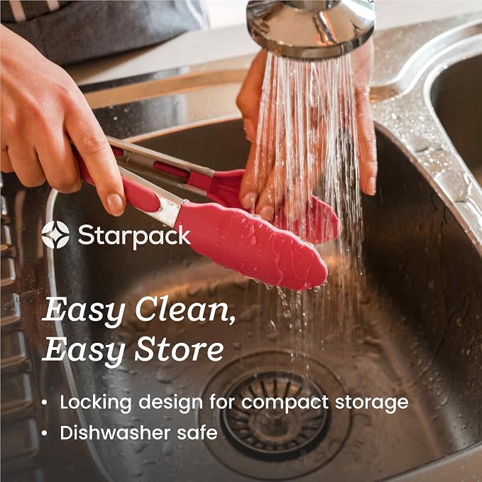 Starpack Get a Grip Silicone Kitchen Tongs (2-Pack, 9" + 12") - LFGB Non Toxic, 600°F Heat Resistant, BPA-Free - Heavy-Duty Stainless Steel, Locking - Dishwasher Safe for Nonstick Cookware Earthy Pink