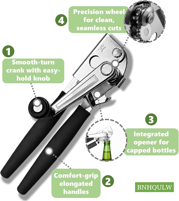 Commercial Can Opener Heavy Duty, Hand Can Opener Manual, Stainless Steel for Restaurant and Home, Black Swing Grips,for Most Bulk Size Cans.