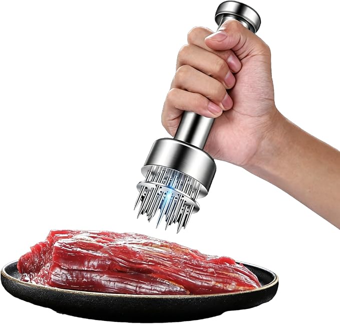 Meat Tenderizer Tool, 21 Sharp Needles Auto-Rebound Meat Tenderizer, Premium 304 Stainless Steel Steak Tenderizer with Comfort Grip Handle, Dishwasher Safe for Beef, Chicken, Turkey, Pork & Salmon