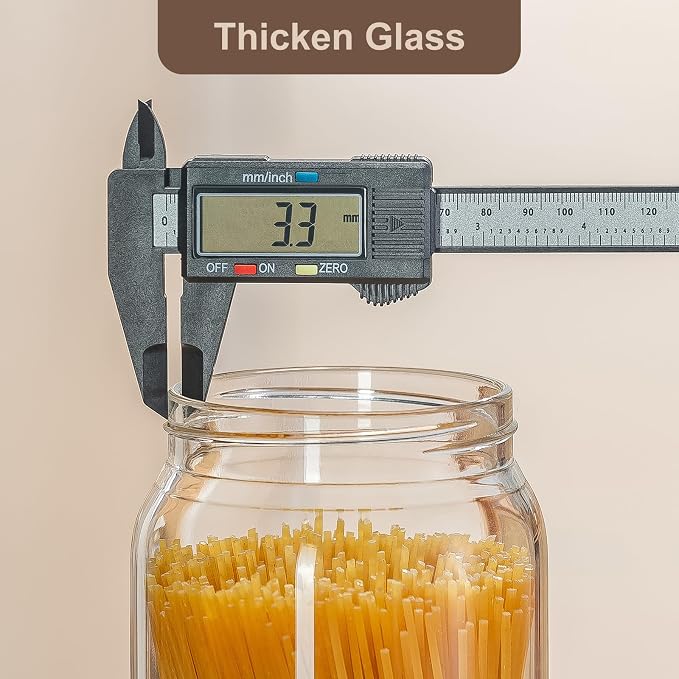 Wissy&Konny 3 Pack Glass Pasta Storage Containers with Screw wood Airtight Lid, 70oz Tall Glass Jar with Lid Spaghetti Container Storage for Pasta,Spaghetti,Cereal (132 Pantry Labels)