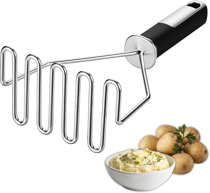 Spring Chef Potato Masher Stainless Steel - Heavy Duty Mashed Potato Masher Kitchen Tool - Fruit & Food Smasher For Avocado, Banana, Eggs - Bean Smasher Tool - Durable Metal Mashing Utensil