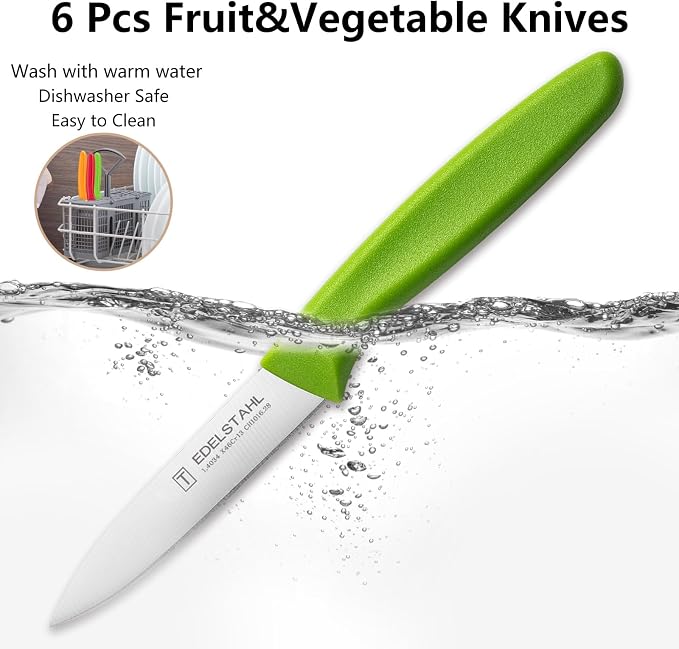 Premium Paring Knife, Stainless Steel Paring Knives Set of 6,Sharp Vegetable&Fruit Knife,Small Knife Set,Ergonomic Handle Paring Knives,Straight Edge Peeling Knifes,Green&Dishwasher Safe