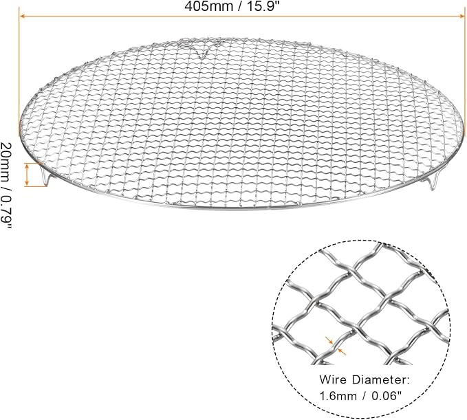 HARFINGTON Round Cooking Rack 15.9-inch Stainless Steel Cross Wire Barbecue Grill Net with 20mm Legs for Cooking Baking Steaming BBQ
