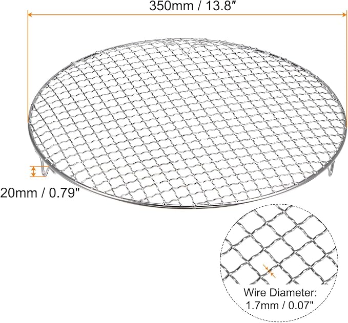 HARFINGTON Round Cooking Rack 13.8-inch 201 Stainless Steel Cross Wire Barbecue Grill Net with 20mm Legs for Cooking Baking Steaming BBQ