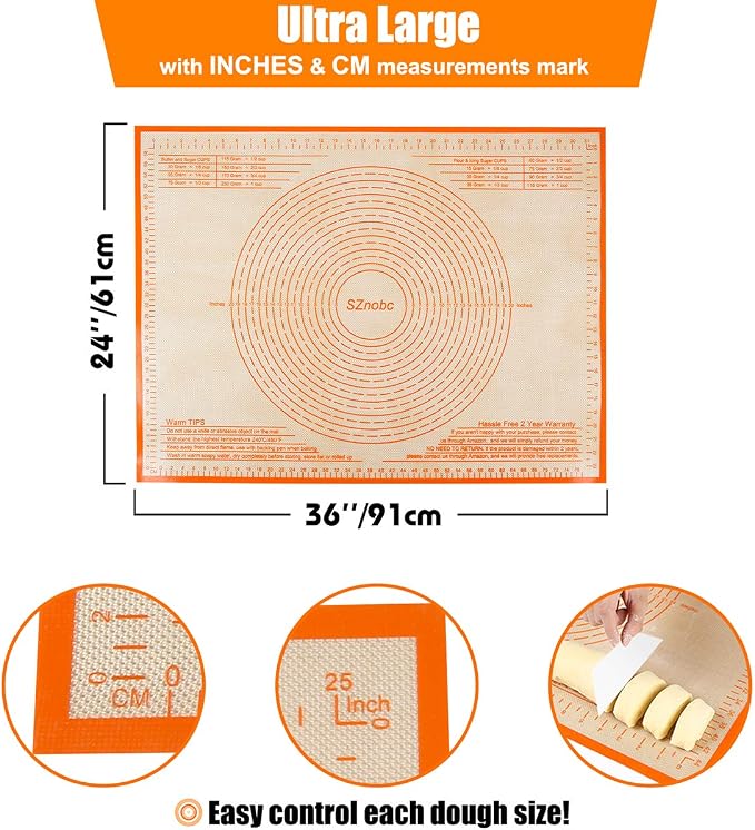 Silicone Pastry Mat 34X26 inch Baking mat Perfect for Dough, Pastry, Pie Crust, Fondant, Cookies, Bread, Pasta/Pizza,Pastry Board, Kitchen Counter Mat