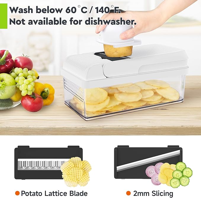 MealHelper 12-in-1 Vegetable Chopper, 7 Blade Veggie Chopper, Practical Food Chopper with Container, Cheese Grater, Home Essentials & Kitchen Gadgets(Black)