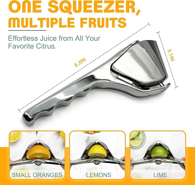 Durable Stainless Steel Manual Lemon Juicer, Handheld Citrus Squeezer for Efficient Juice Extraction from Lemon, Lime & Orange