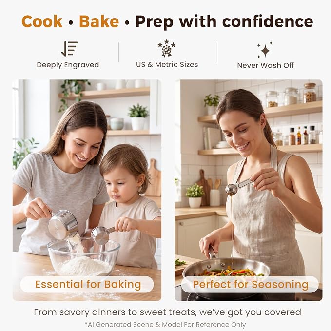11 PCS Measuring Cups and Spoons Set with Funnel & Mini Spoons for Baking | Stainless Steel Build, For Dry & Liquid Ingredients, Dishwasher Safe, Clear Markings for Reading, Gift for Bakers & Cooks