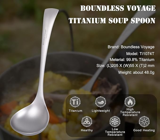 Boundless Voyage Titanium Long Handle Ladle Soup Spoon Thickeness Tableware Porridge Stew Sauce Deep-bowled Ladle Scoop Kitchen Cooking Utensils