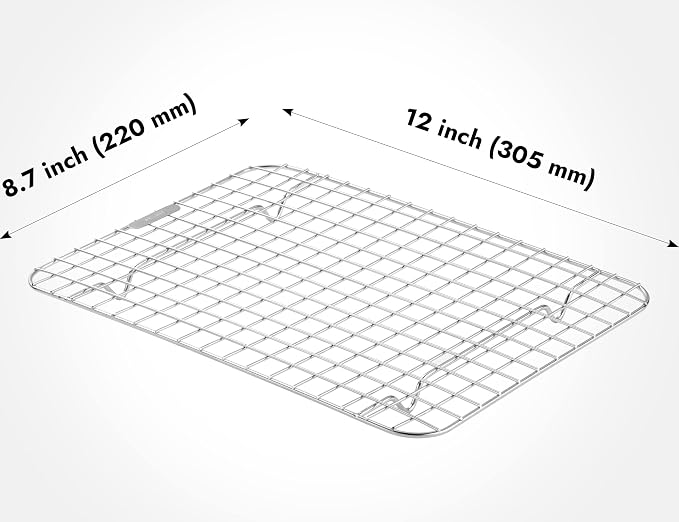 CURTA 2 Pack Chef Cooling Rack, NSF Listed 18/8 Stainless Steel Oven Safe Grid Wire Cookie Cooling Racks for Baking & Cooking - 12" X 8.7" Commercial Grade comes with Lifting Handle …