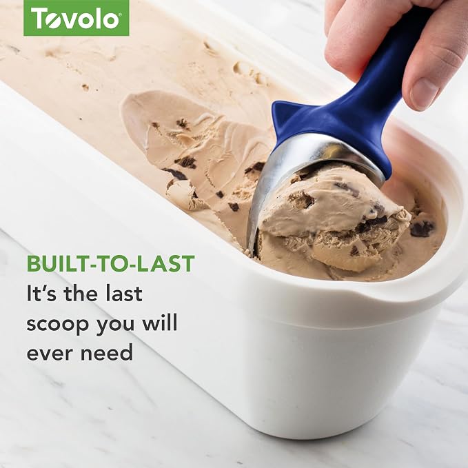 Tovolo Ice Cream Scoop Stratus Blue Dishwasher Safe Heavy Duty Ice Cream Scooper with Elevated Tilt Up Design, Heat Retaining Ice Cream Scoops with Non Slip Handle for Cookie Dough, Gelato, Sorbet