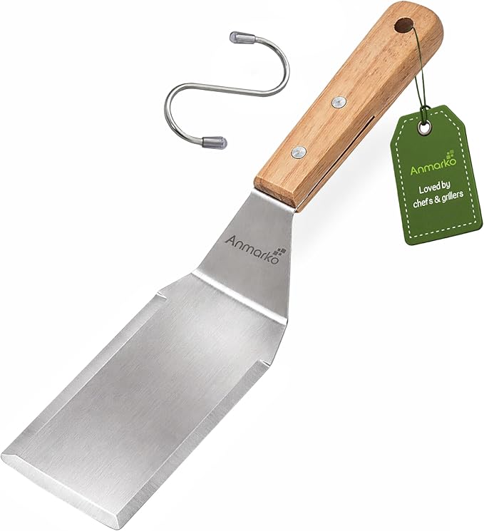 Anmarko Professional Metal Spatula with Wooden Handle, Stainless Steel Griddle Scraper, Commercial Grade Pancake Flipper