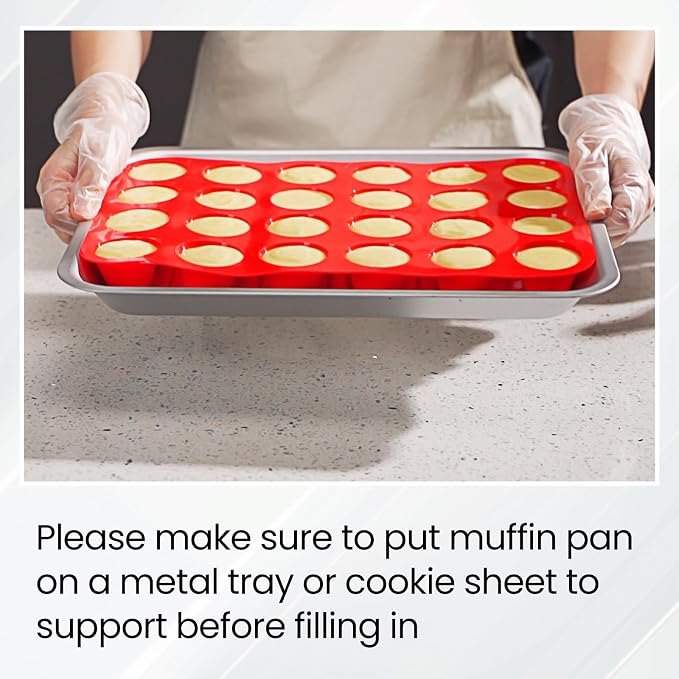 Redfly 2 Pack Silicone Mini Muffin Pan & Cupcake Pans for Baking - 24 Cup Mini Size BPA Free Egg Bites Molds