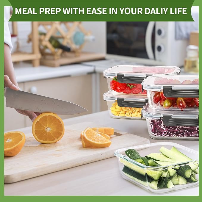 Skroam 5-Packs 36OZ Glass Food Storage Containers with Lids Airtight, Glass Meal Prep Container for Lunch, Pantry Organizers and Storage, Glass Lunch Boxes for Freezer to Oven Safe, Leak Proof | Glass Meal Prep Container for Lunch, Pantry Organizers an...