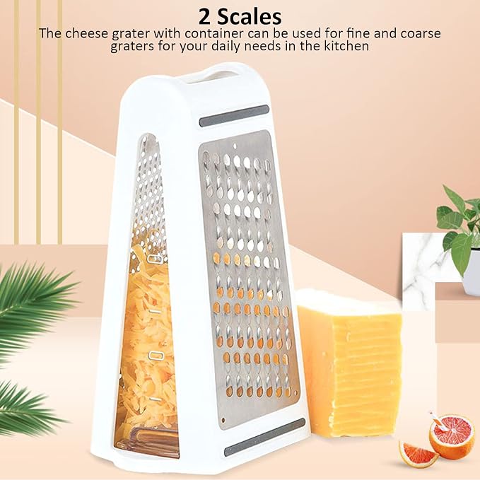HYWHUYANG Cheese Grater, Reversible Box Grater with Two Sides, Food Grater with Storage Container, Vegetable Garlic Chopper Tool, Stainless Steel Grater for Kitchen