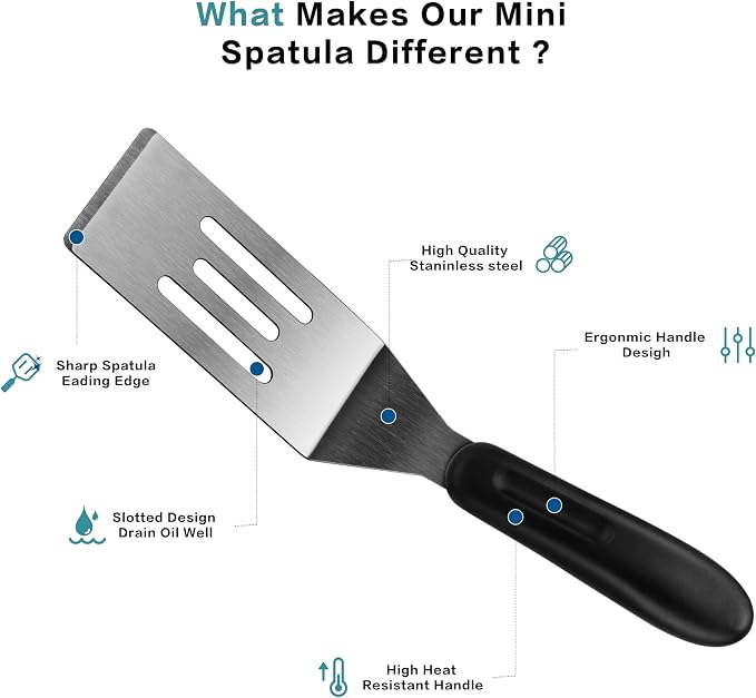 Small Spatula Professional Mini Serving Spatula, 4 Pieces Stainless Steel Metal Spatulas Set, Cutter and Serve Turner for Kitchen, Flipping or Cooking for Brownie, Cookie, Lasagna, Pancakes or Cake
