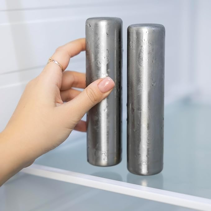 Outset Stainless Steel Cylinder Ice Packs, Set of 2 Metal Lunch Box Coolers | Cylinder Ice Pack | Reusable Travel & Lunch Box Ice Packs | Long Lasting Cold | Thin Ice Pack | Durable Stainless Steel Set