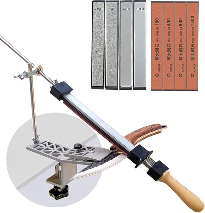 Professional Sharpener with 8 Sharpening Stones,Fixed Angle Kitchen Chef Knife Sharpening Kit, Grinding Gripping System Tool,