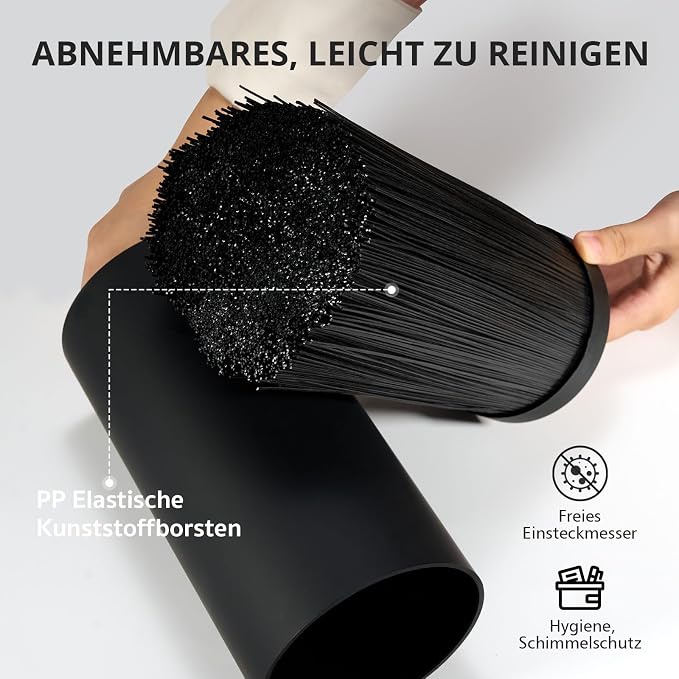 Round Black Knife Block Holder, Polypropylene, 6-10 Knives Storage, Bristles for Easy Cleaning, 20 x 11 x 11 cm