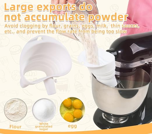 1PC Silicone Flour Funnel for Kitchen Aid Mixer,Foldable Wide-Mouth Design,Anti-Clog and Splash-Proof,Easy to Pour,Suitable for KitchenAid Artisan KSM150 5-Quart Tilt-Head Mixer,Dishwasher-Safe