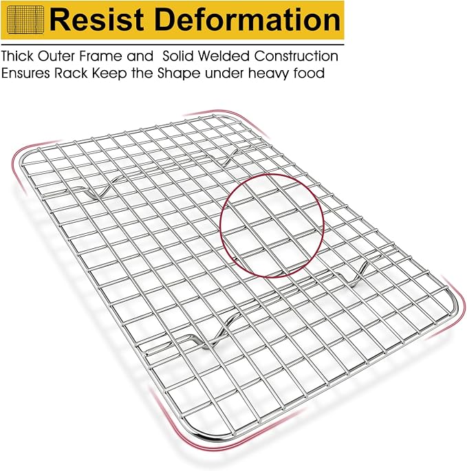 P&P CHEF 8.75 Inch Stainless Steel Cooling Baking Rack Set of 2 | Grid Cooking Racks for Griddle Roasting Grilling Warming, Good for Friends or Family, Oven & Dishwasher Safe, Heavy Duty