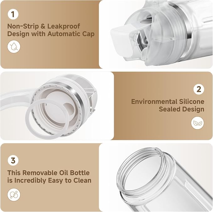 Marbrasse 20oz Glass Oil Dispenser Bottle with Auto Flip Cap, White | Auto Flip Cap for One-hand Use, Leakproof Design, for Olive Oil/Vinegar/Cooking Oil, Kitchen Essential
