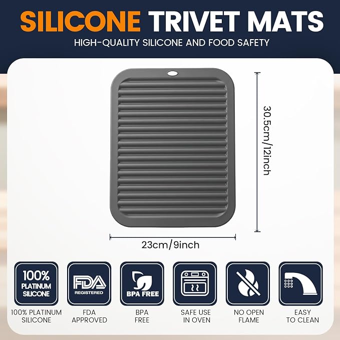 Silicone Trivet Mats 2 Heat Resistant Pot Holders Multipurpose Non-Slip Hot Pads for Kitchen Potholders, Drying mat, Jar Opener, Spoon Holder, Coaster(Dim Grey)