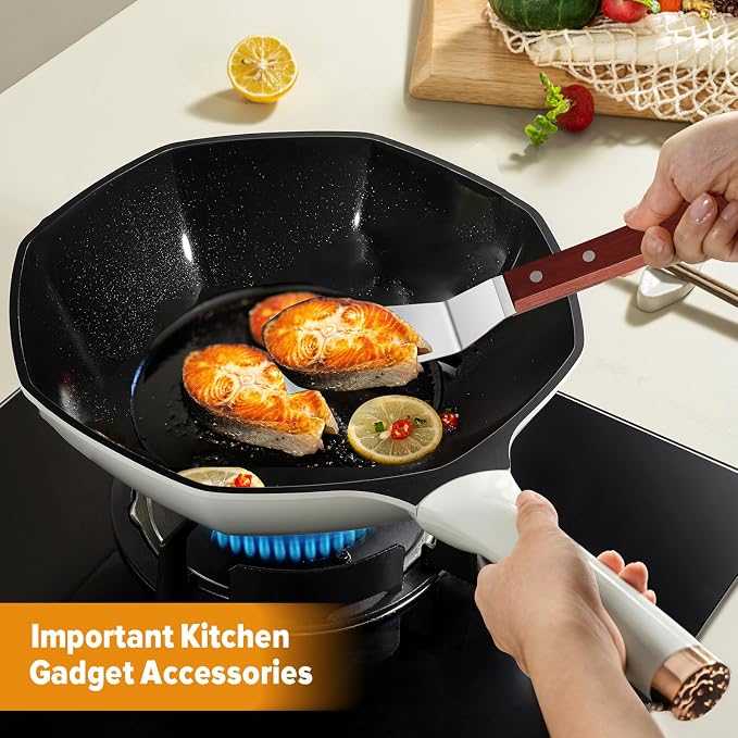Small Metal Spatula Set for Cast Iron Skillet,Mini Wooden Spatulas for Kitchen Use,Thin Beveled Edge Stainless Steel Cookie Brownie Spatula Turner Server for Cake Egg Serving Cutting Flipping,2 Pcs