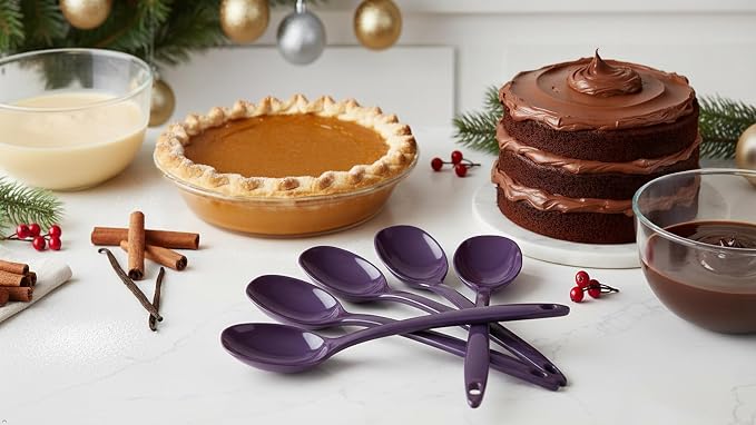 Reston Lloyd Cooking Spoon for Serving, Basting, Mixing, Heat Resistant, BPA Free Melamine 11 inch Utensil with Ergonomic Handle, Set of 6, Plum