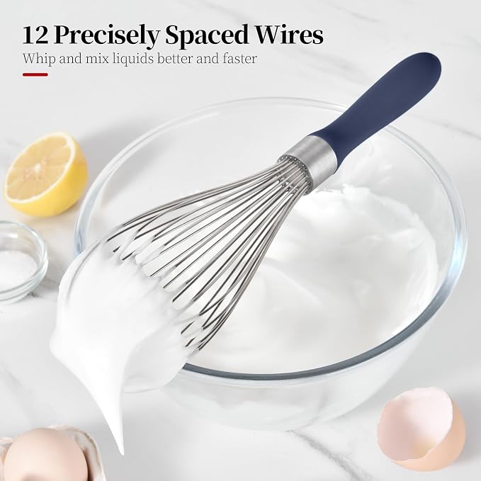 18/8 Stainless Steel Cooking Balloon Whisk (Large, Midnight Blue) | Heavy Duty Metal Kitchen Wire Whisker Wisking Tool Egg Beater Hand Mixer for Mixing Baking Beating Stirring Sauce Flour