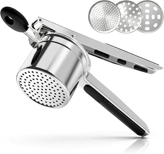Potato Ricer Stainless Steel, Heavy Duty Ricer for Mashed Potatoes with 3 Discs, Potato Press with Ergonomic Non Slip Handles, Mashed Potato Masher for Vegetables, Fruit, Baby Food