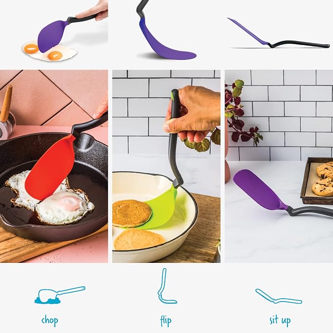 Dreamfarm Chopula – Super Flexible Chopping Sit Up Spatula – Safe for Non-Stick One Size Purple | Non-stick cookware safe, heat resistant, thin, flexible flipper, turner and food chopper with sit-up, no-mess handle, 12"
