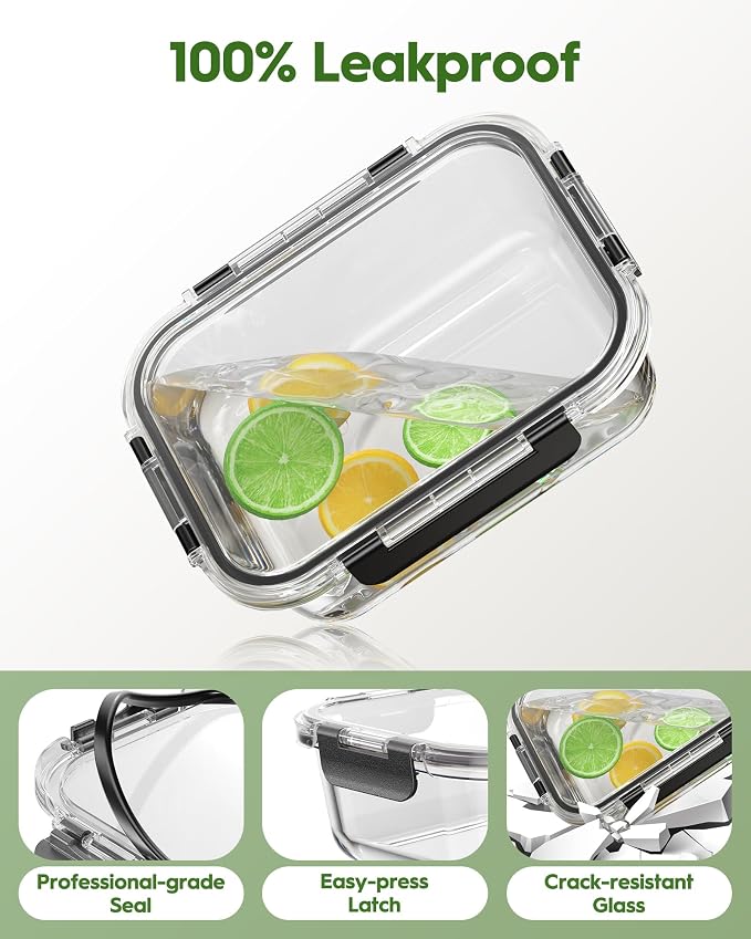 Canfanni 40 Piece Glass Food Storage Containers with Airtight Lids | Borosilicate, BPA-Free, Stackable, Leak-Proof, Meal Prep, Microwave, Dishwasher, Freezer Safe (20 lids & 20 Containers)