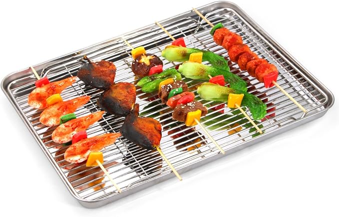 Cooling Rack Set of 3, Baking Rack Stainless Steel Wire Rack for Baking Cooking Roasting Grilling Cooling, 15” x 11” x 0.5” Wire Racks, Fit Various Size Cookie Sheets Oven