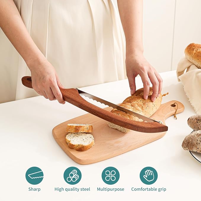 Sourdough Bread Knife for Homemade Bread Slicing, Sourdough Bread Cutter Slicer, Wooden Bread Bow Knife for Sourdough, Bread Saw (Loving heart)